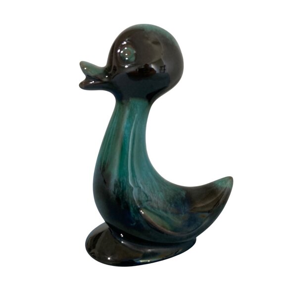 Vintage Blue Mountain Pottery Duck Figurine Green Black Drip Glaze Canada - Picture 2 of 6